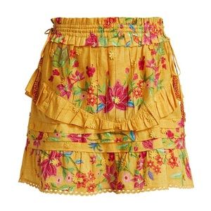 NWT FARM Rio Yellow Flower Dream Ruffle Mini Skirt- XL